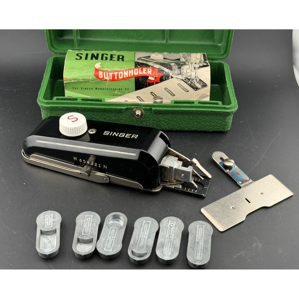 Vintage Singer Buttonholer: W 654321 N Slant Shank, Case, 6 Templates & Manual